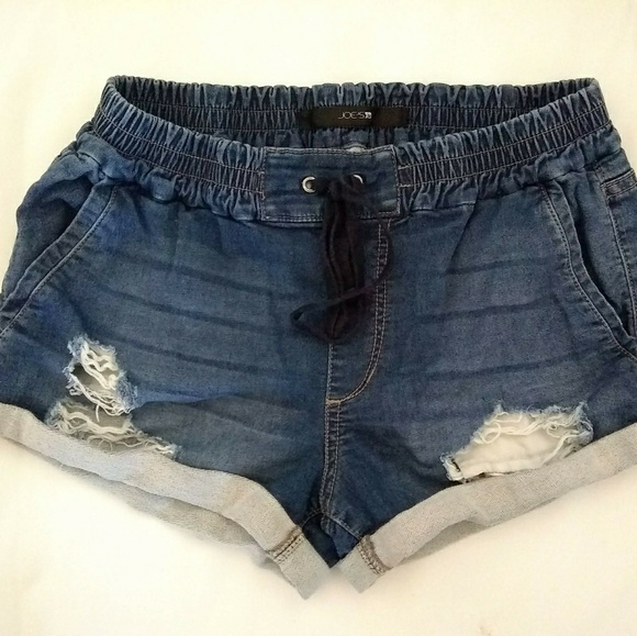 distressed drawstring denim shorts